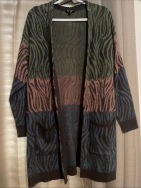 Jessica Simpson Multicolor Zebra-Stripe Open Cardigan (Green, Brown, Blue)